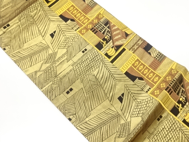 JAPANESE HIRAKI NAGOYA OBI / WOVEN SCENERY OF HOUSE